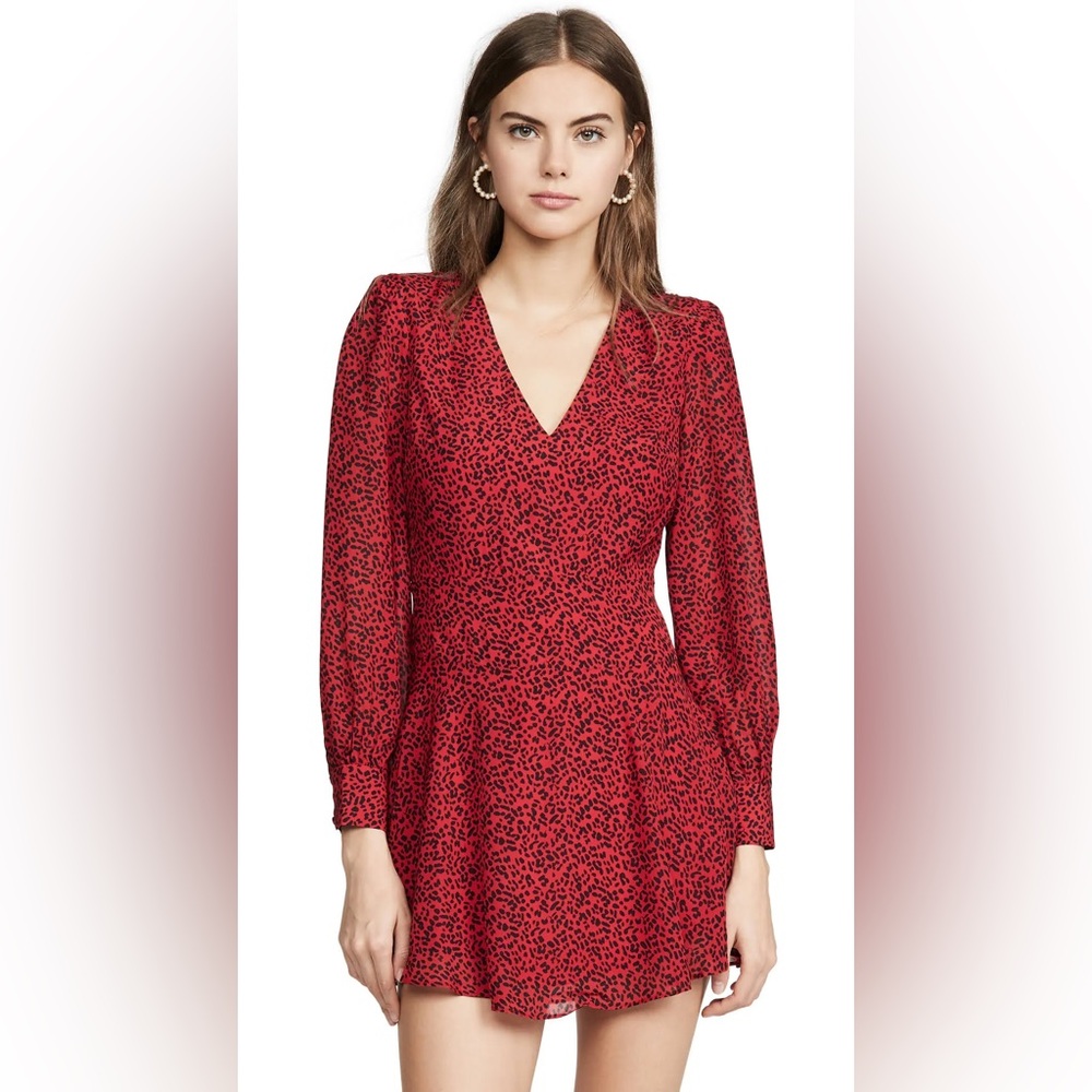 ALICE + OLIVIA Polly Leopard Print Fit Flare Long Sleeve Mini Dress EUC Size 6